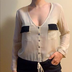 Long Sleeve Silk Low Cut Top